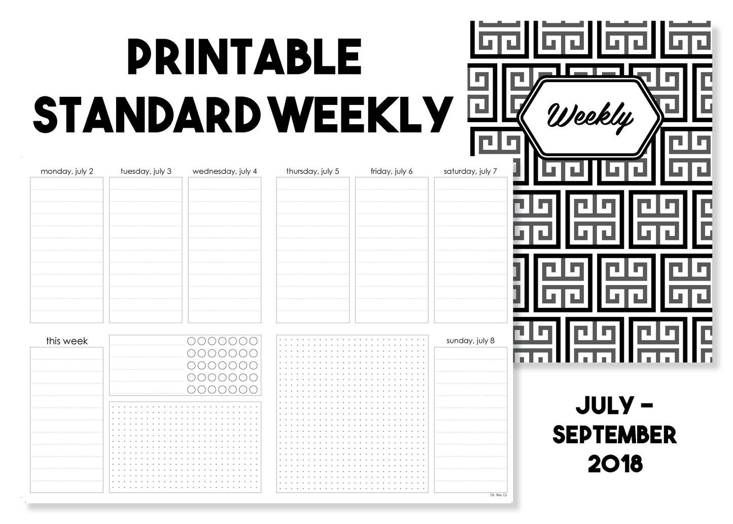 Printable Standard Weekly Traveler's Notebook Insert - July-September 2018 - Oh, Hello Stationery Co. bullet journal Erin Condren stickers scrapbook planner case customized gifts mugs Travlers Notebook unique fun 