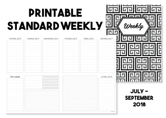 Printable Standard Weekly Traveler's Notebook Insert - July-September 2018 - Oh, Hello Stationery Co. bullet journal Erin Condren stickers scrapbook planner case customized gifts mugs Travlers Notebook unique fun 