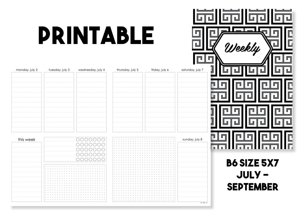 Printable Standard Weekly Traveler's Notebook Insert - July-September 2018 - Oh, Hello Stationery Co. bullet journal Erin Condren stickers scrapbook planner case customized gifts mugs Travlers Notebook unique fun 