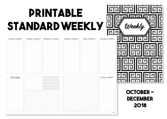 Printable Standard Weekly Traveler's Notebook Insert - October-December 2018 - Oh, Hello Stationery Co. bullet journal Erin Condren stickers scrapbook planner case customized gifts mugs Travlers Notebook unique fun 