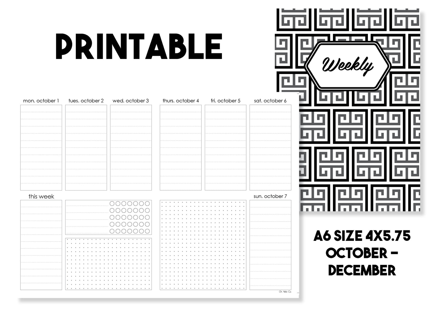 Printable Standard Weekly Traveler's Notebook Insert - October-December 2018 - Oh, Hello Stationery Co. bullet journal Erin Condren stickers scrapbook planner case customized gifts mugs Travlers Notebook unique fun 