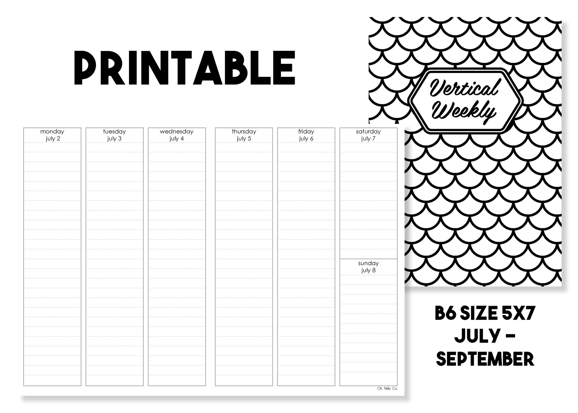 Printable Vertical Weekly Traveler's Notebook Insert - July-September 2018 - Oh, Hello Stationery Co. bullet journal Erin Condren stickers scrapbook planner case customized gifts mugs Travlers Notebook unique fun 