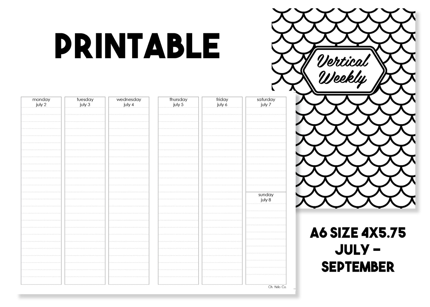 Printable Vertical Weekly Traveler's Notebook Insert - July-September 2018 - Oh, Hello Stationery Co. bullet journal Erin Condren stickers scrapbook planner case customized gifts mugs Travlers Notebook unique fun 