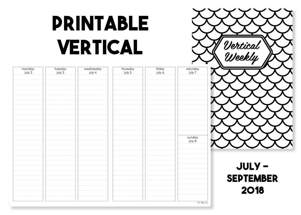 Printable Vertical Weekly Traveler's Notebook Insert - July-September 2018 - Oh, Hello Stationery Co. bullet journal Erin Condren stickers scrapbook planner case customized gifts mugs Travlers Notebook unique fun 