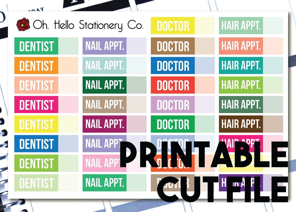 Appointment Labels - Printable Stickers for the Silhouette - Oh, Hello Stationery Co. bullet journal Erin Condren stickers scrapbook planner case customized gifts mugs Travlers Notebook unique fun 
