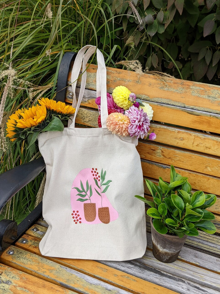 Embroidered Plant Tote Bag