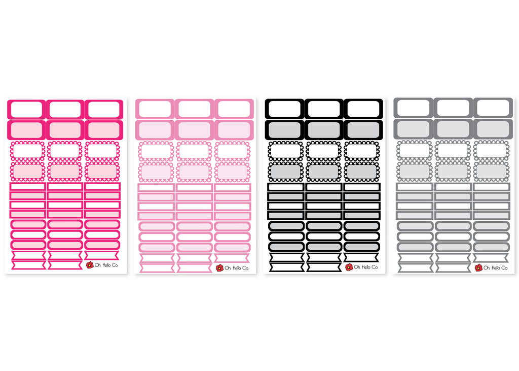 A5 Rainbow Functional Box Stickers - Pink, Light Pink, Grey & Black