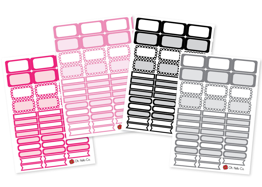 A5 Rainbow Functional Box Stickers - Pink, Light Pink, Grey & Black